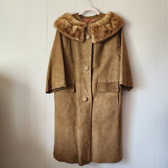 Vintage 60s Authentic Mink Fur Suede Leather Long Coat Large - Picture 1 of 16